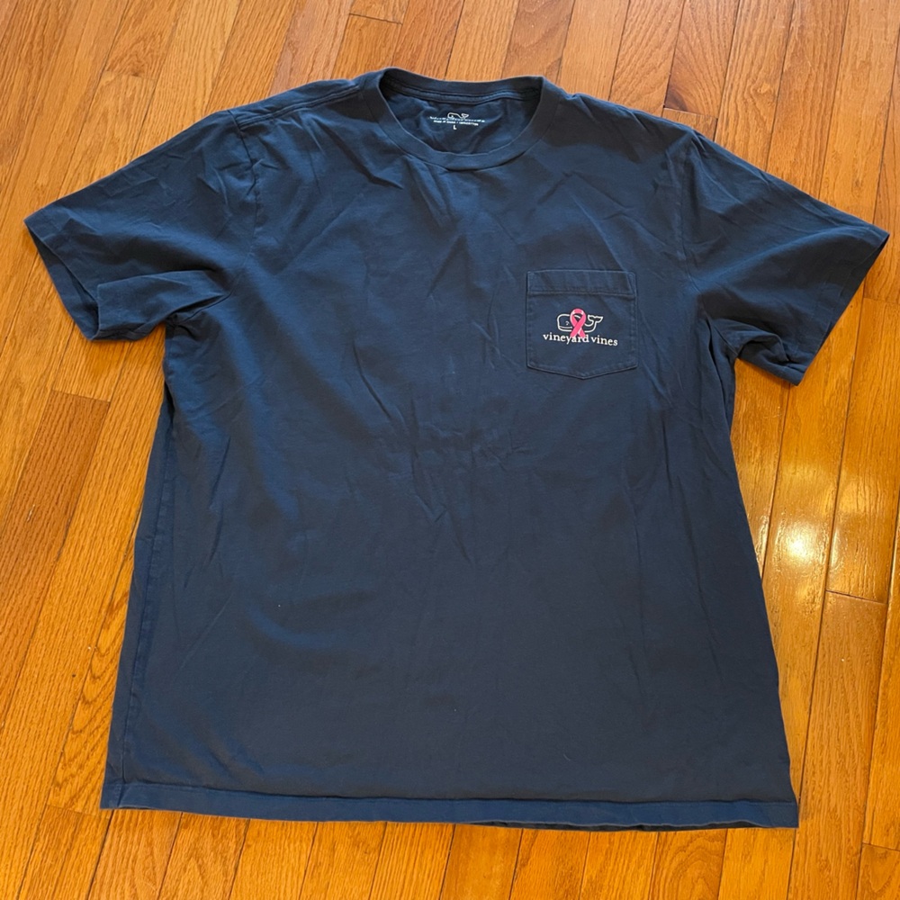 Vineyard Vines Navy Short-Sleeve Pocket Tee with Pink Logo - Picture 2 of 6